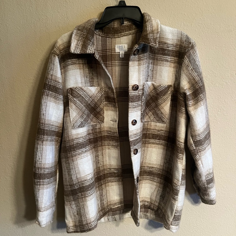 Time and Tru Tan and Cream Plaid Shirt
